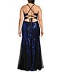 Color:Black/Royal - Image 2 - Plus Sleeveless Spaghetti Strap Lace Up Sequin Dress
