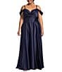Color:Navy - Image 1 - Plus Spaghetti Strap Off The Shoulder Sweetheart Bustier Long Gown
