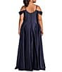 Color:Navy - Image 2 - Plus Spaghetti Strap Off The Shoulder Sweetheart Bustier Long Gown