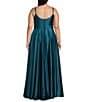 Color:DK Teal - Image 2 - Plus Spaghetti Strap V-Neck Dull Charmeuse Long Gown
