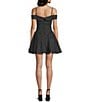 B. Darlin Polka Dot Off-The-Shoulder Bow Front Drop Waist Mini Dress, Color:Black/Off White - Image 2