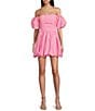 Color:Pink - Image 1 - Poplin Peasant Off-The-Shoulder Sleeve Shirred Bodice Bubble Hem Dress