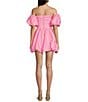 Color:Pink - Image 2 - Poplin Peasant Off-The-Shoulder Sleeve Shirred Bodice Bubble Hem Dress