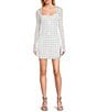 B. Darlin Power Mesh Allover Rhinestone Long Sleeves Square Neck Dress - Image 1
