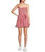 Color:Red/Off White - Image 1 - Printed Waist Tie A-Line Mini Dress