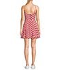 Color:Red/Off White - Image 2 - Printed Waist Tie A-Line Mini Dress