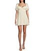 Color:Ivory - Image 1 - Puff Short Sleeve Sweetheart Organza Baby Doll Dress