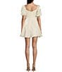 Color:Ivory - Image 2 - Puff Short Sleeve Sweetheart Organza Baby Doll Dress