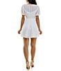 Color:Off White - Image 2 - Puff Short Sleeve V-Neck Empire Waistband With Button Skater Dress