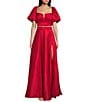 Color:Rouge - Image 1 - Puff Sleeve Square Neck Tie Back Bodice And Long Skirt Two Piece Set