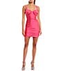 Color:Neon Pink - Image 1 - Rouched Shiny Knit Bodycon Mini Dress