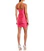 Color:Neon Pink - Image 2 - Rouched Shiny Knit Bodycon Mini Dress