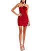 Color:Tomato - Image 1 - Ruched 3D Rosette Bodycon Dress
