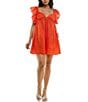 Color:Burnt Orange - Image 1 - Ruffle Short Sleeve V-Neck Babydoll Dress