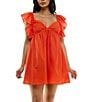 Color:Burnt Orange - Image 4 - Ruffle Short Sleeve V-Neck Babydoll Dress