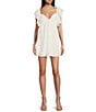 Color:White - Image 1 - Ruffle Short Sleeve V-Neckline Baby Doll Dress