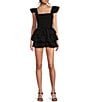 Color:Black - Image 1 - Ruffle Strap Smocked Square Neck Bodice Tiered Skirt Romper