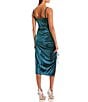 Color:Teal - Image 2 - Satin Cowl Neck Drawstring Side Slit Midi Dress