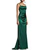 B. Darlin Satin Cowl Neck Shirred Lace-Up Back Long Dress, Color:Hunter - Image 3