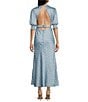 Color:Slate Blue/Off White - Image 2 - Satin Dotted Print Short Sleeve Maxi Dress