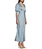 Color:Slate Blue/Off White - Image 3 - Satin Dotted Print Short Sleeve Maxi Dress