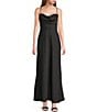 B. Darlin Satin Drape Neck Spaghetti Strap Lace Up Back Dress - Image 1