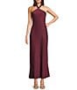 B. Darlin Satin Halter Neck Tie Back Long Dress - Image 1