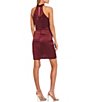 Color:Wine - Image 2 - Satin Halter Slim Faux-Wrap Skirt Dress