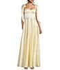 B. Darlin Satin Jacquard Sweetheart Neck Tie Shoulder Side Slit Gown - Image 1