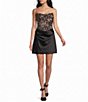 B. Darlin Satin Lace Patterned Strapless Corseted Drape Neck Dress - Image 1
