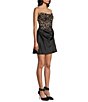 B. Darlin Satin Lace Patterned Strapless Corseted Drape Neck Dress - Image 3