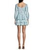 Color:Light Blue - Image 2 - Satin Long Sleeve Waist Tie Tiered Fit-And-Flare Dress