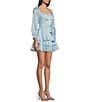 Color:Light Blue - Image 3 - Satin Long Sleeve Waist Tie Tiered Fit-And-Flare Dress