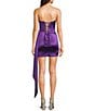 B. Darlin Satin Strapless Corseted Drape Front Lace Up Back Side Sash Dress, Color:Purple - Image 2