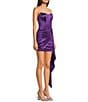 B. Darlin Satin Strapless Corseted Drape Front Lace Up Back Side Sash Dress, Color:Purple - Image 3