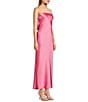 Color:Shocking Pink - Image 3 - Satin Strapless Rosette Long Dress