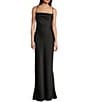 Color:Black - Image 1 - Satin Cowl Neck Cross Back Strap Long Dress