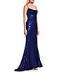 Color:Sapphire - Image 3 - Scoop Neck Spaghetti Strap Lace-up-Back Slit Hem Sequin Gown