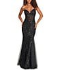 B. Darlin Sequin Beaded Patterned Strapless V-Neck Godet Long Dress - Image 1