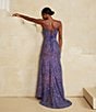 Color:Sapphire/Irridescent - Image 6 - Sequin Corset Strappy Lace-Up Back Long Dress