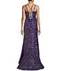 Color:Sapphire/Irridescent - Image 2 - Sequin Corset Strappy Lace-Up Back Long Dress
