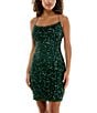 Color:Hunter - Image 4 - Sequin Cowl Neck Cross Back Bungee Strap Bodycon Dress