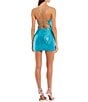 Color:Turquoise - Image 2 - Sequin Cowl Neck Tie Back Bodycon Dress