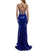 Color:Sapphire/Silver - Image 2 - Sequin Double Spaghetti Strap V-Neck Long Dress