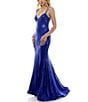 Color:Sapphire/Silver - Image 3 - Sequin Double Spaghetti Strap V-Neck Long Dress