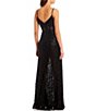 Color:Black/Black - Image 2 - Sleeveless Sequin-Embellished Illusion-Lace High Slit Long Dress