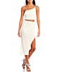 Color:Ivory - Image 3 - One Shoulder Ribbed Sequin-Embellished Asymmetrical Midi Two-Piece Dress