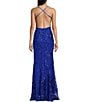 B. Darlin Sequin Floral Patterned Scoop Neck Criss Cross Back Dress, Color:Royal - Image 2