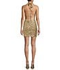 Color:Gold - Image 2 - Sequin Halter Cowl Neck Tie Back Bodycon Dress