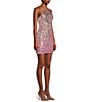 Color:Nude/Multi - Image 3 - Sequin Halter Neck Lace-Up Open Back Bodycon Dress